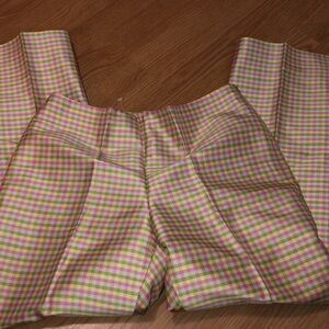 VINTAGE ANN TAYLOR Checkered Plaid 100% Silk Ankle Pants Lined Pastel Size 8